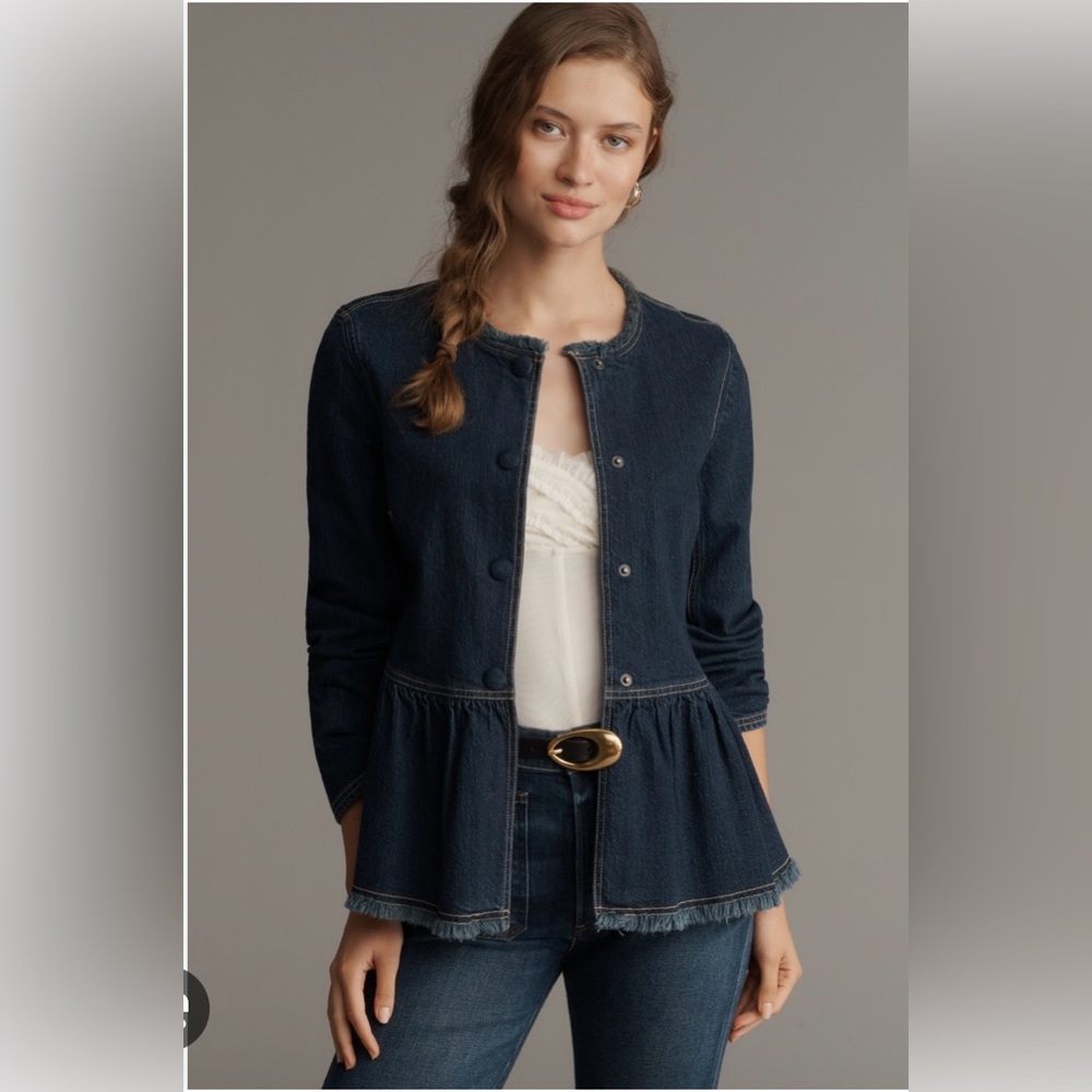 Pilcro Dark Indigo Peplum Denim Jacket - Large- Like New